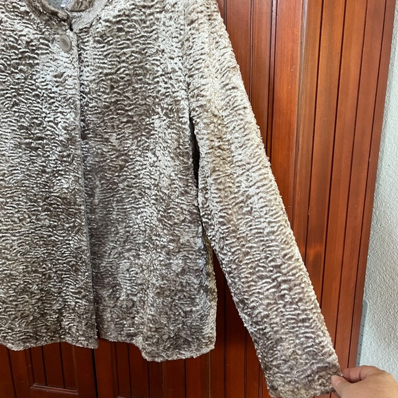 Draper's & Damon's Taupe Textured Faux Fur Teddy Jacket Coat Size L - Picture 7 of 8